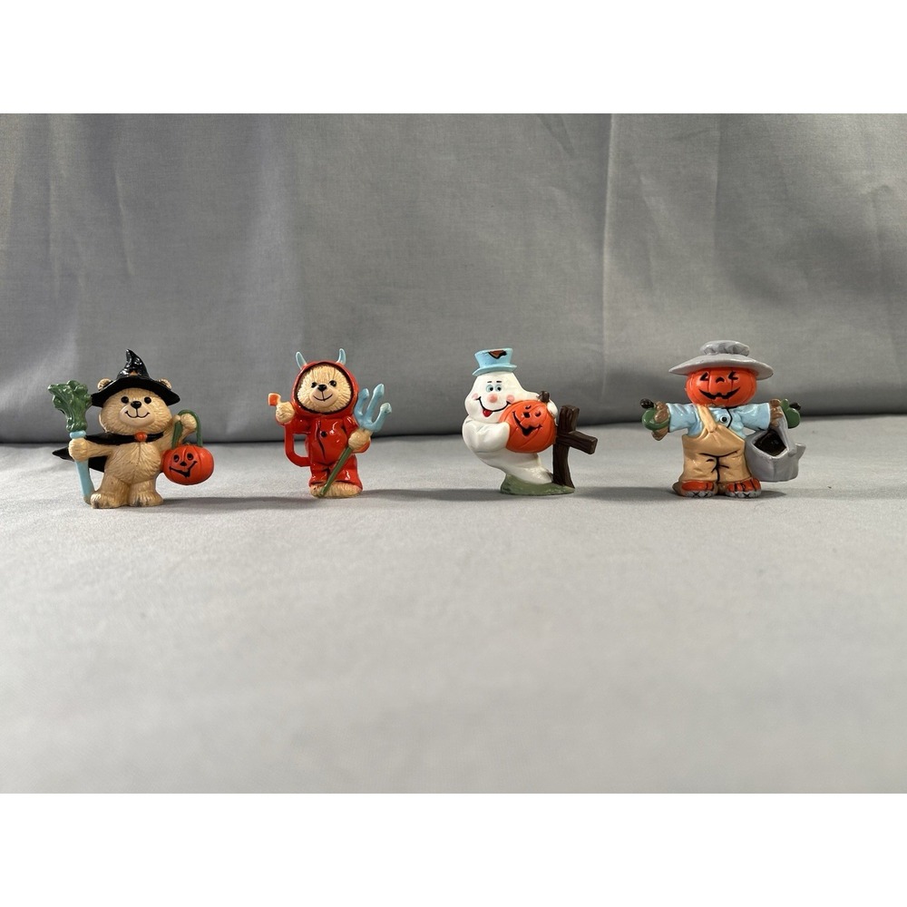 Vintage 90's Halloween Figurines Lot Of 4 Witch Devil Scarecrow Ghost 2" w/wear